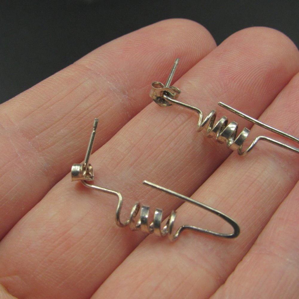 Sterling Silver Odd Corkscrew Dangle Earrings - image 3